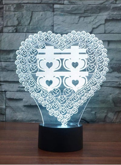 Multicolor Night Lights 7/16 Colors Changing 3D USB Sleep Light Fixture Heart Shape Double Happiness Table Lamp Chinese Wedding Room Multicolor Night Light Gift