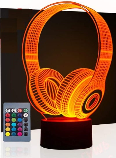 New Year Gift Headset 3D Illusion Lamp Night Light Beside Table Lamp 7 Colors Auto Changing Touch Switch Desk Decoration Lamps Birthday Present with Acrylic Flat  ABS Base USB Cable