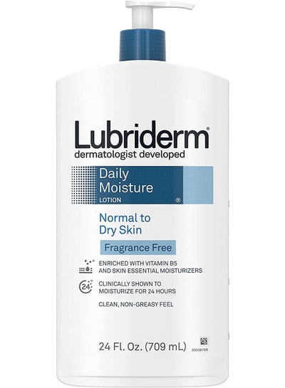 Lubriderm Daily Moisture Unscented Body Lotion with Pro-Vitamin B5 for Normal to Dry Skin for Healthy-Looking Skin Non-greasy Lotion Fragrance Free 24 fl oz