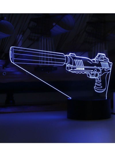 PISTOL REVOLVER .50 GUN SILENCER 3D Acrylic LED 7 Colour Night Light Touch Lamp