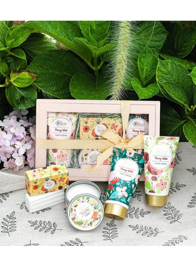 Skin Care Gift Set for Women Peony Gift Set Gift Box Includes Hand Cream, Foot Cream, Soap and Scented Candles Gift Set for Women 4 Pieces