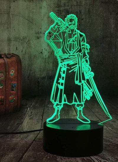 Multicolour One Piece Roronoa Zoro 16 Colors Changing Table Action Figures Lamp Luffy USB LED Desk Light Japanese Anime Nightlight Cool Bedside Table Lamp Model Toys New Year Gift