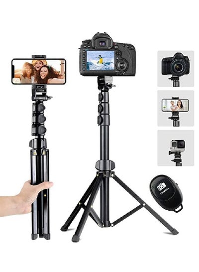 Extendable Selfie Stick Tripod Stand with Bluetooth Remote for iPhone Android Phone, Universal Phone Clip, Heavy Duty Aluminum, Compatible with Small Camera Black
