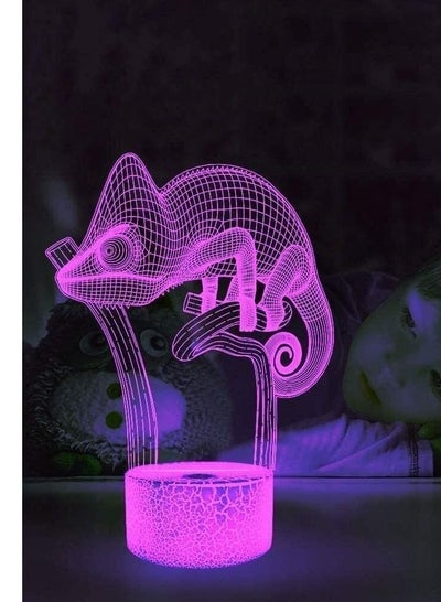 Creative 3D Chameleon Night Light 7 Colors Changing USB Power Touch Switch Decor Lamp Optical Illusion Lamp LED Table Desk Lamp Brithday Children Kids Christmas Gift