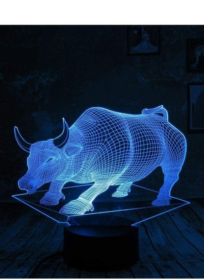3D Led Lamp Night Light/3D Visual Illusion Lamp/7 Colors Touch/Baby Kids Sleep Lamp/Christmas Gift/ GOLD BULL