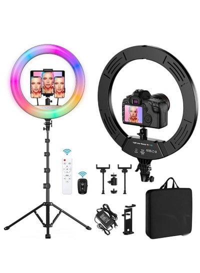 RGB Ring Light 18 inch with Tripod Stand for Phone Camera iPad Selfie Live Stream YouTube TikTok Video Shooting Best Lighting Atmosphere Ringlight 18 inch