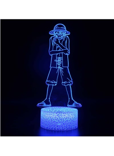 Cartoon One Piece Hero Monkey D. Luffy Anime Figure Paramount War 3D LED Optical Illusion Bedroom Decor Table Lamp with Remote 7 Colors Acrylic Sleep Night Light Birthday Xmas Gifts for Child Kids