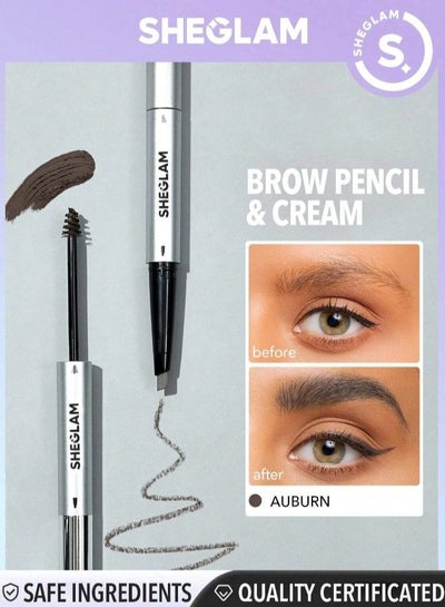 2-In-1 Eyebrow Pencil & Cream-Auburn  Sweatproof Dual-Ended Eyebrow Pen