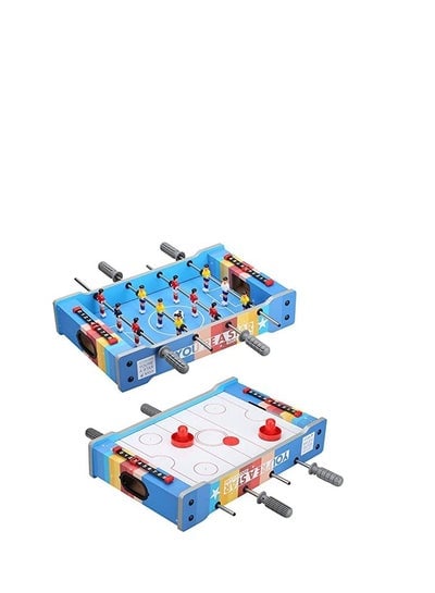 Wooden 2 in 1 Football Table Game Foosball And Air Hockey Table Game 20 inch Foosball Table Soccer Game Set Presents for Kids Adults And Teens Mini Set For Home Indoor & Outdoor Use (Blue color)