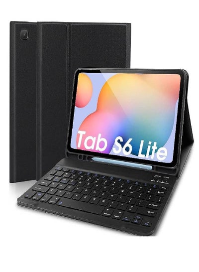 Keyboard Case for Samsung Galaxy Tab S6 Lite 10.4'' (SM-P610/P615/P613/P619,2020/2022), Leather Folio Cover with Detachable Magnetically Bluetooth Keyboard with S-Pen Holder, Black