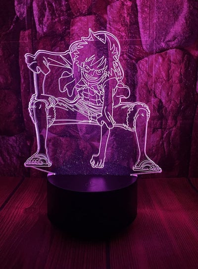 Cartoon One Piece Hero Monkey D Luffy Anime Figure Paramount War 3D LED Optical Illusion Bedroom Decor Table Lamp with Remote 7 Colors Acrylic Sleep Night Light Birthday New Year Gifts for Child Kids
