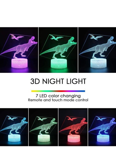 3D Dinosaur Multicolor Night Light Decorative LED Bedside Desk Table Lamp 3D Illusion Light  USB Power/7/16 Colors Changing/Touch Switch for Kids Room Birthday Gifts Toys Boys Child