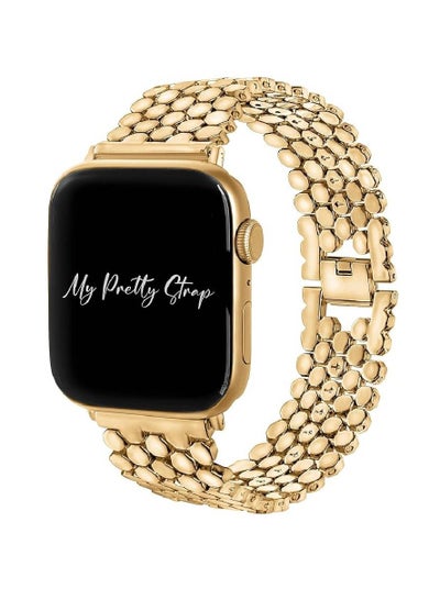 Stainless Steel Metal Replacement Band Honeycomb Design Compatible with Apple Watch 42/44/45/49mm, Gold