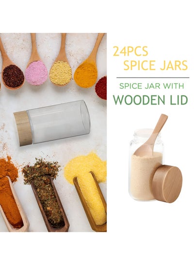 24-Piece Glass Spice Jar Set with Accessories Multicolor 120ml with Wooden Cap