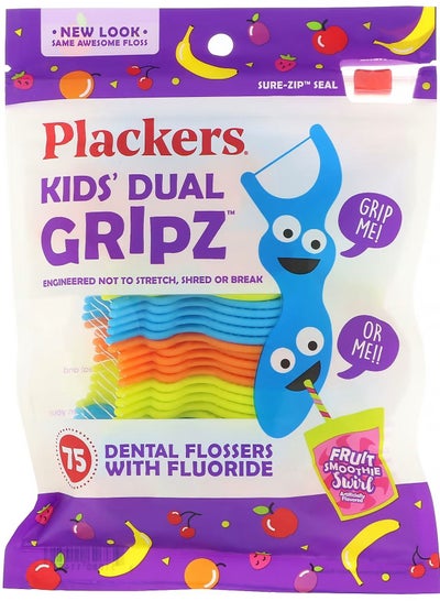 Kid's Dual Gripz Dental Flossers with Fluoride Fruit Smoothie Swirl 75 Count