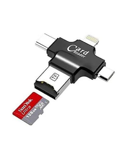 iPhone Multiple USB Card Reader, 4 in 1 Micro SD Card Reader with Type C USB Connector OTG HUB Adapter, Lightning connector, TF Flash Memory Card Readers For iPhone iOS/Android USB2.0 (Black)