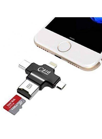 iPhone Multiple USB Card Reader, 4 in 1 Micro SD Card Reader with Type C USB Connector OTG HUB Adapter, Lightning connector, TF Flash Memory Card Readers For iPhone iOS/Android USB2.0 (Black)