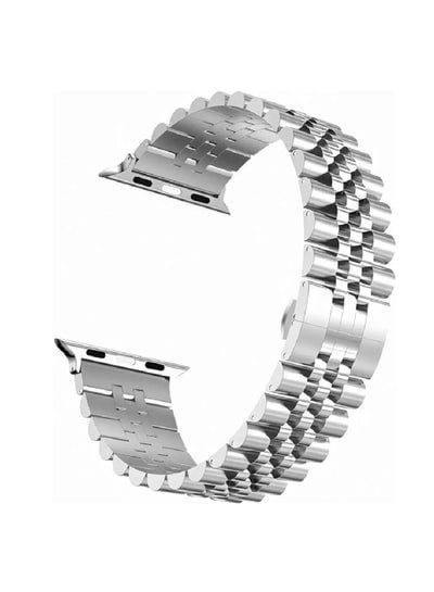 Compatible with Apple Watch Band 44mm 42mm 40mm 38mm Stainless Steel Heavy Band with Butterfly Folding Clasp Link Bracelet for iWatch Series 6/SE Series 5/4/3/2/1 MenSilver 44mm/42mm