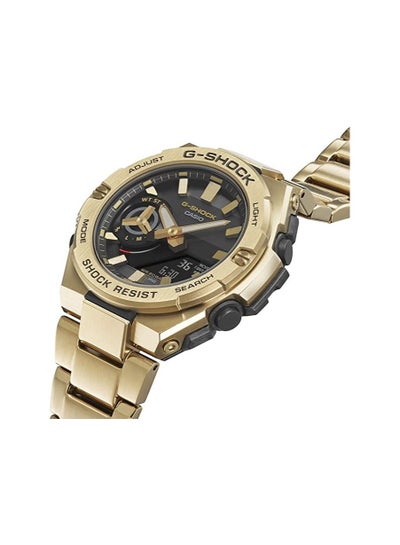 Casio Men Watch G-Shock G-Steel Solar Power Digital Analog Black Dial Stainless Steel Gold ion Plated Case and Band GST-B500GD-9ADR., bracelet