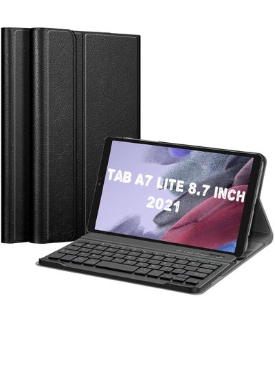 Keyboard Case For Samsung Galaxy Tab A7 Lite 8.7 Inch 2021 Slim Lightweight Stand Cover With Magnetically Detachable Wireless Bluetooth Keyboard Black