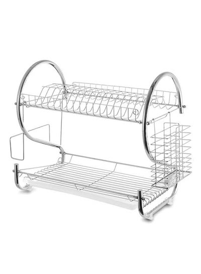 2 Tier Dish Rack, Stainless Steel Dish Drainer Cup Drying Rack Holder with Draining Tray Kitchen Organizer, Chrome Finished - Silver