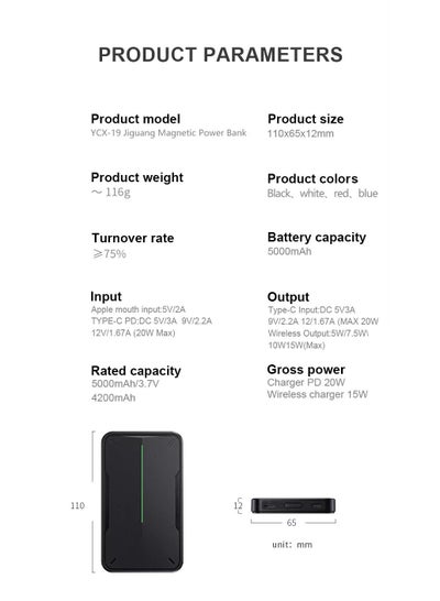 5000mAh MagSafe Power Bank Portable and Efficient Charging Solution for MagSafe-enabled iPhones Compact and Lightweight Design