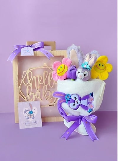Adorable Newborn Baby Giftset Bouquet Complete 11n Piece Baby Gift Set In Exquisite Carved Wooden Box with LED Light