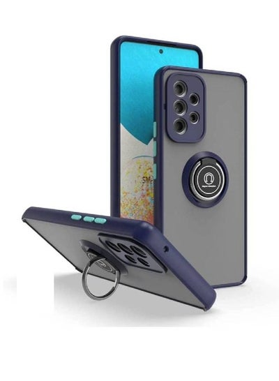 Metal Ring Holder Grip Kickstand Car Magnetic Mount Shockproof Matte Hard Back Bumper Case for Samsung Galaxy A73 Blue