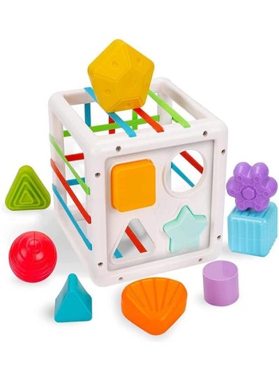 Baby Sensory Bin Toddler Shape Sorter Toys Set Colorful Cube With 10 Sensory Shape Blocks