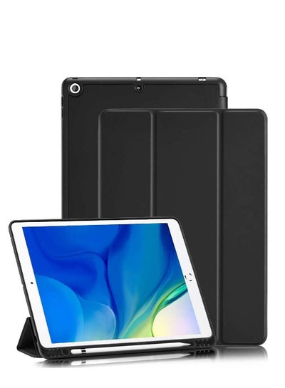 iPad 9th/8th/7th Generation case (2021/2020/2019) iPad 10.2-Inch Case with Pencil Holder [Sleep/Wake] Slim Soft TPU Back Smart Magnetic Stand Protective Cover Cases (Black)