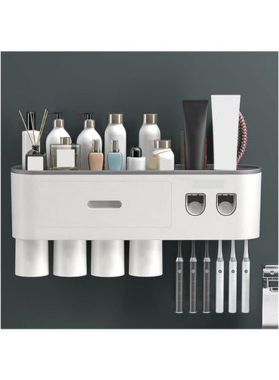 Inverted Toothbrush Holder Double Automatic Toothpaste Squeezer Dispenser Storage Rack Bathroom Accessories with 4 Cups