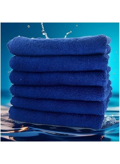 6 Pieces Hand Towel Set - 100% Cotton Premium Quality - Highly Absorbent - Dark Blue - Made In Pakistan