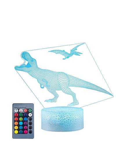 3D Dinosaur Night Light Decorative LED Bedside Desk Table Lamp 3D Illausion Light - USB Power/7 Colors Changing/Touch Switch for Kids Room Birthday Gifts Toys Boys Child
