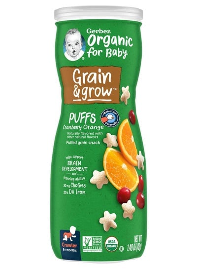 Gerber, Organic Growing Up Baby Cereal & Plants, Puffed Cereal Snack, 8 Months+, Orange & Cranberry, 1.48 oz (42 g)