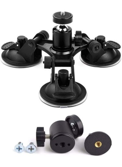 Triple Suction Cup Mount with 360 Degree Tripod Ball Head Mount & Screw Mount Adapter for GoPro Hero