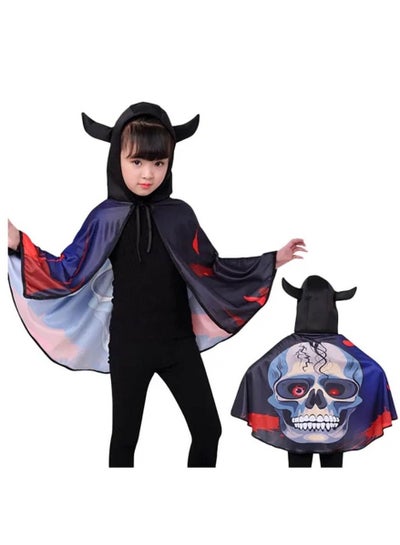 Brain Giggles Cape with Horn Costume Design for Cosplay Party Unisex Kids Skull 90x140cm