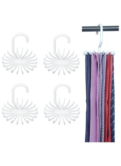 Multifunctional Tie Rack 20 Claw Hanger 4.4 Inches Large Size Twirl Plastic Ties Hanger for Women Men Home Bedroom Supplies Rotating Belt Scarf Hanger Holder Hook for Closet Storage Pack of 4 in  Whit