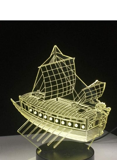 3D Retro Ancient Sailing Sea Boat Ship LED Lamp Chinese Style Multicolors Illusion Multicolor Night Light USB Table Desk Decor Abajur