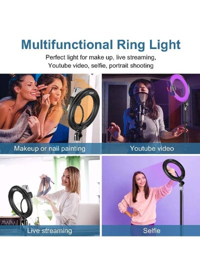 10" Selfie Ring Light, RGB LED Ring Light with Tripod Stand & Cell Phone Holder for Live Stream/Make Up/YouTube/TikTok/Photography/Video Recording Compatible with iPhone & Android Phone