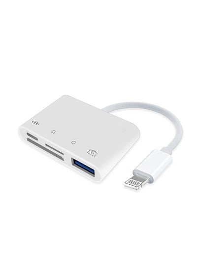 4-In-1 Lightning To USB Connection Kit For iPhone & iPad, Portable Memory Card Reader` White