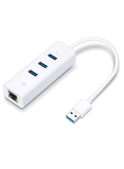 USB 3.0 To 3-Port USB Hub With RJ45 Ethernet Port Adapter white