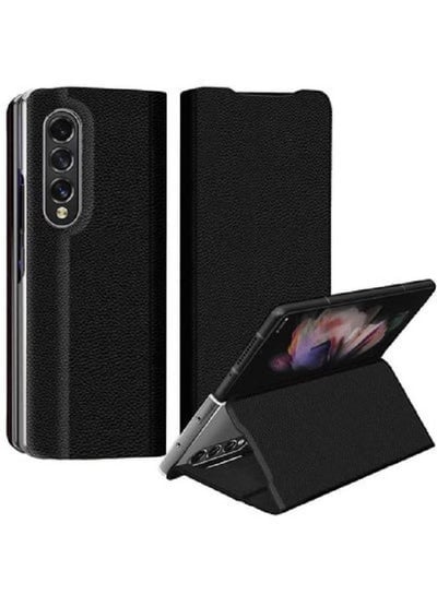 Samsung Galaxy Z Fold 3 Premium Leather Book Case Shockproof Flip Cover Compatible with Z Fold3 5G Black