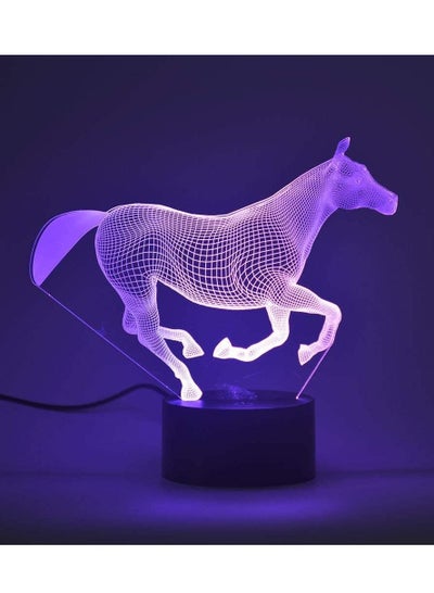 3D Optical Illusion Night Light Touch LED Table Desk Lamp 16 Color Changing USB Charger Powered Touch Switch Desk Night Light for Kids Friends Gift Horse