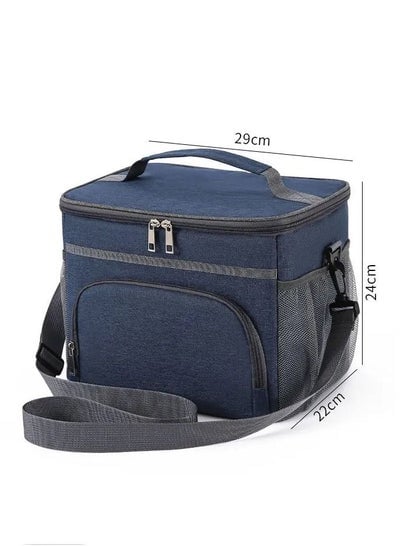 Lunch Box Bag, Large Size, with Shoulder Strap, Perfect for Office, Work, School, Outdoor and Picnic (Blue)