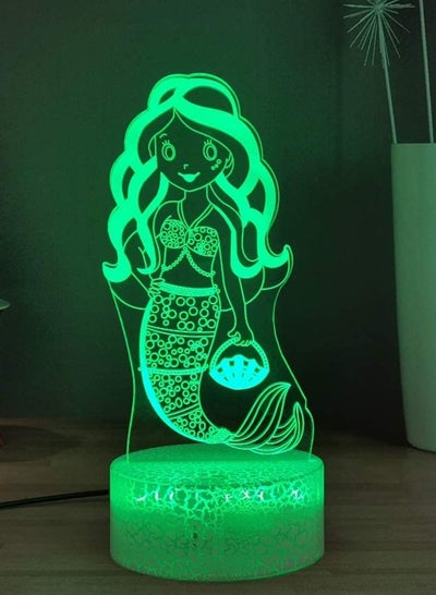 Fairy Tale Mermaid Princess Ariel LED Table Lamp, Anime Comic 3D Night Light, USB Cable 16 Color Dimmable Desk Lamp with Touch Remote + 4 Flash Modes, Girl Baby Sleep Bedroom Decor Birthday Gift