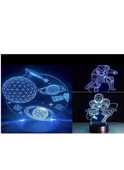 3 in 1 3D Touch Light Multicolour Iron man Spider Man Solar System 3D Night Light Table Lamp