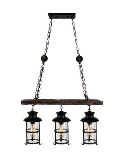 Woody Wrought Iron 3 Lights Pendant Light Chandelier Hanging Lamp Celling Lights Fixture Metal Cage Frame with Glass Shade for Home Décor