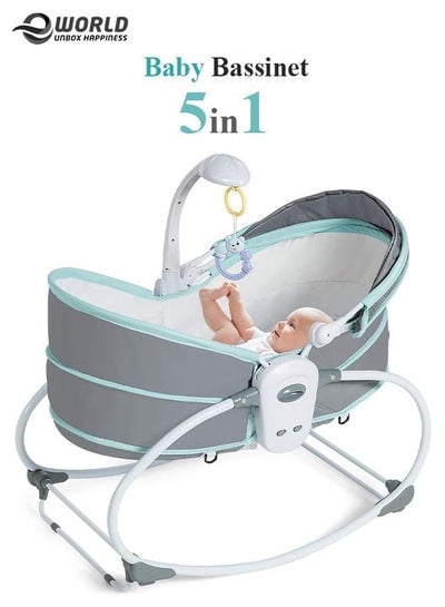 5 In 1 Baby Cradle Crib Rocking Bassinet Bedside Sleeping Swing Bed Kids Travel Basket Recliner Chair With Detachable Canopy And Toys Vibration For Infants And Toddles