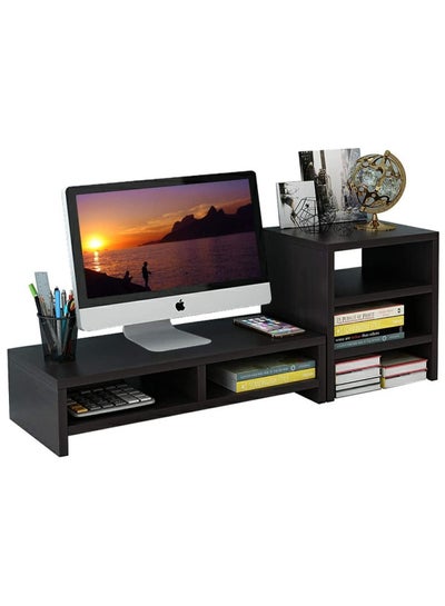 Laptop Riser Stand with Cabins, Desktop Table Storage Organising Shelf Black