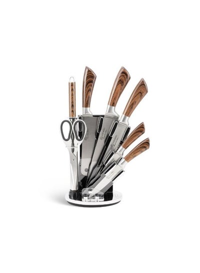 EDENBERG Kitchen Knife Set | Knife Set Holder for Kitchen with Carbon Stainless Steel | Multipurpose Knives Set Stand (Silver-Brown)